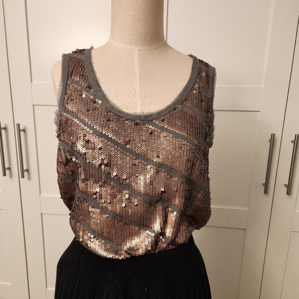 LOFT Copper Sequin Sleeveless Top Medium | Metallic Party Blouse EUC